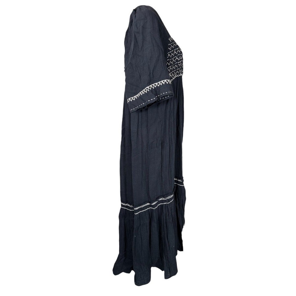 Free People I'm The One Maxi Dress Black White Embroidered Gauze Cotton Tassel L - Picture 4 of 9